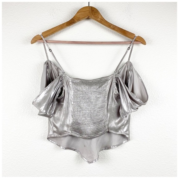 NWT Free People Cassandra Metallic Blouse in Pewter Size Small - Picture 7 of 14